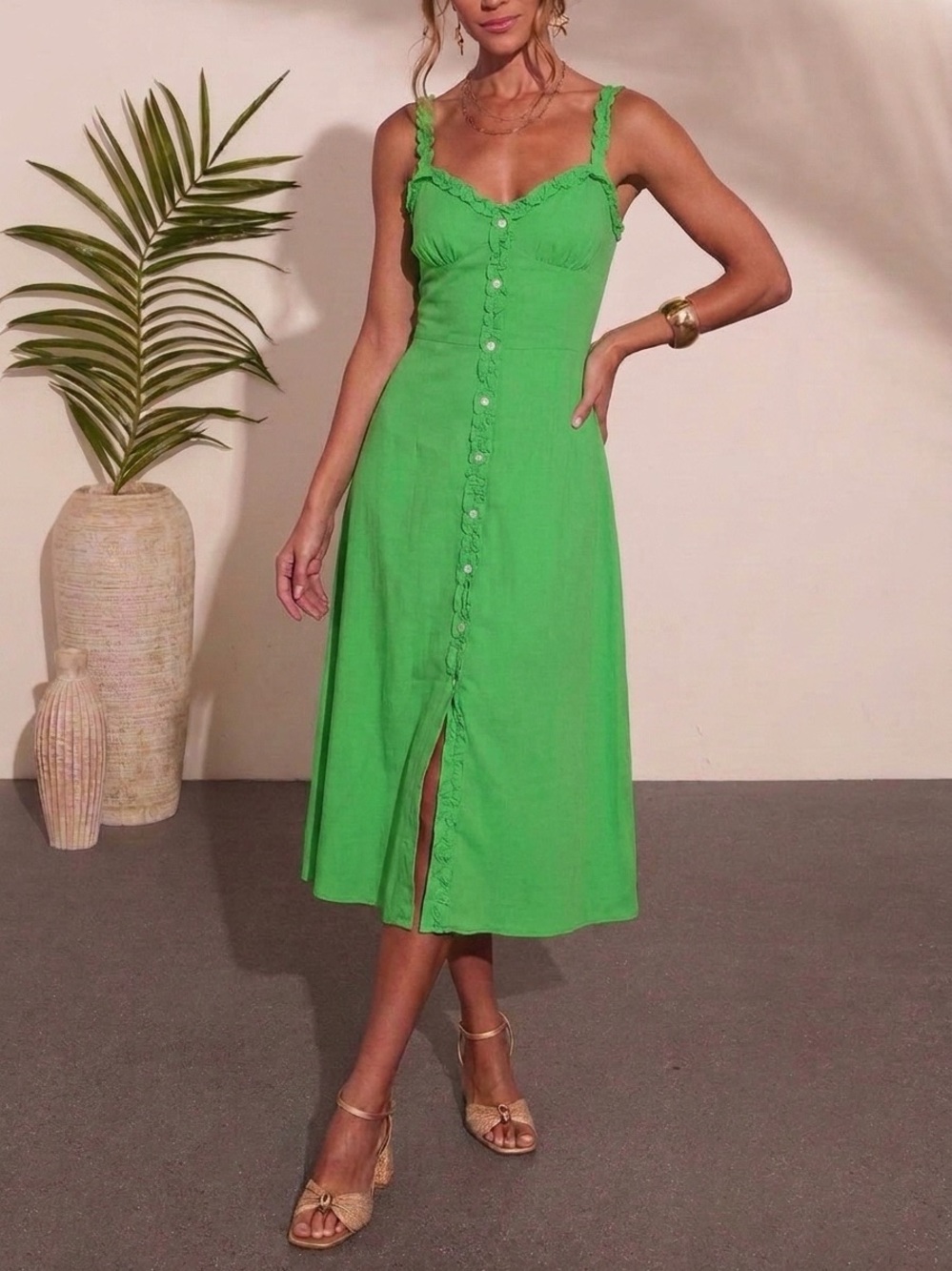 Wilfred 0 Green Midi Lealia Dress Ruffle Aritzia